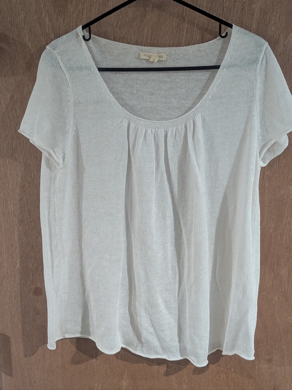 EILEEN FISHER Cream Scoop-Neck Short Sleeve Knit Top